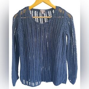 J.Jill‎ Small Navy Open Knit Sweater Long Sleeve Casual Layering Top